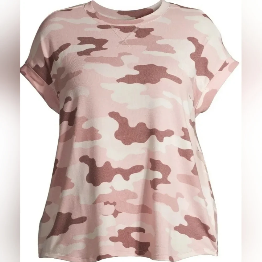Como Blu‎ Women's Plus Size Blouse Super Soft Camo pink Short Sleeve top Size 1X - Picture 2 of 6